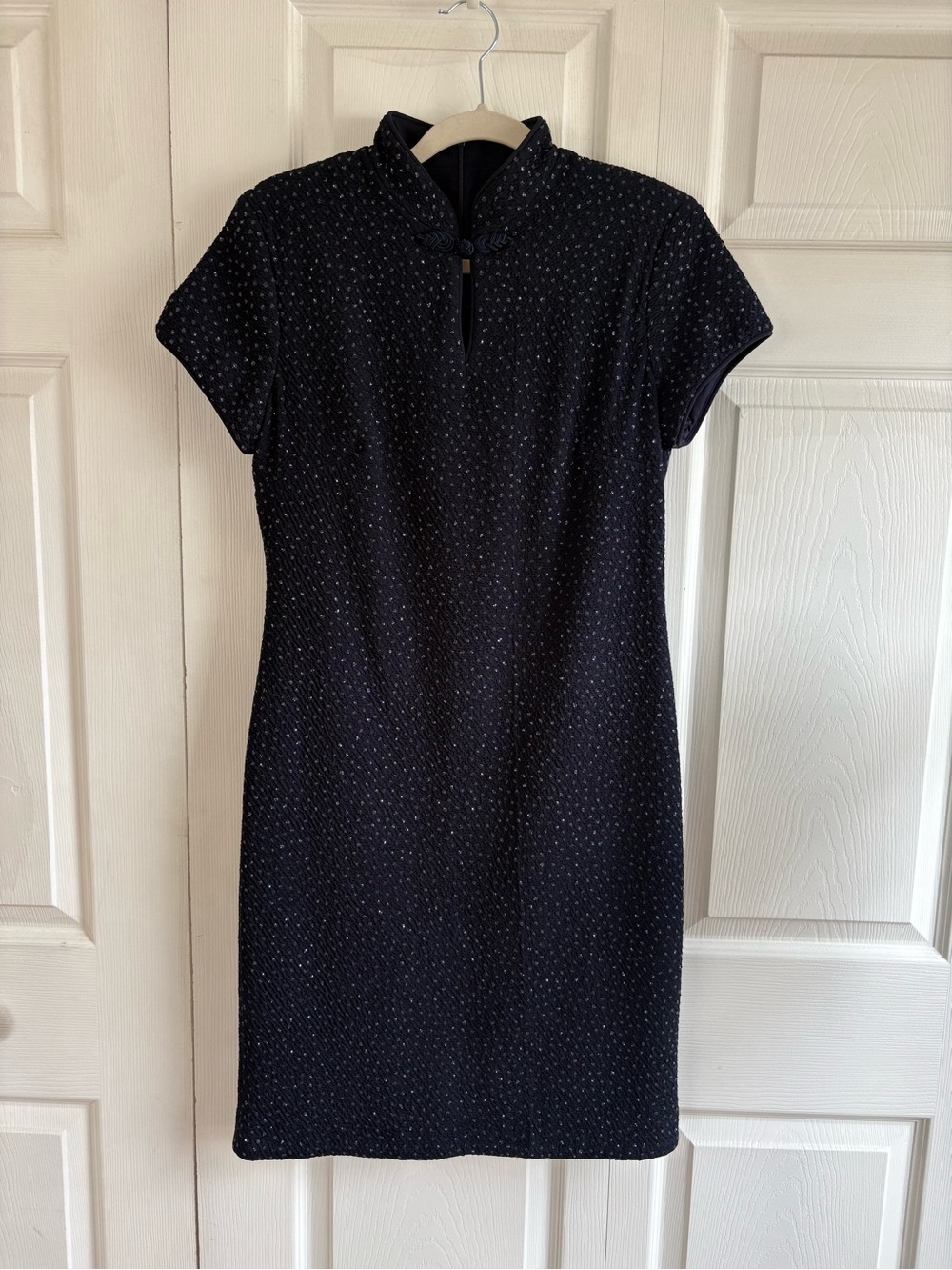 VNTG David Warren Cheongsam Mandarin Dark Blue Dress Sparkly Preppy 10 Stretchy